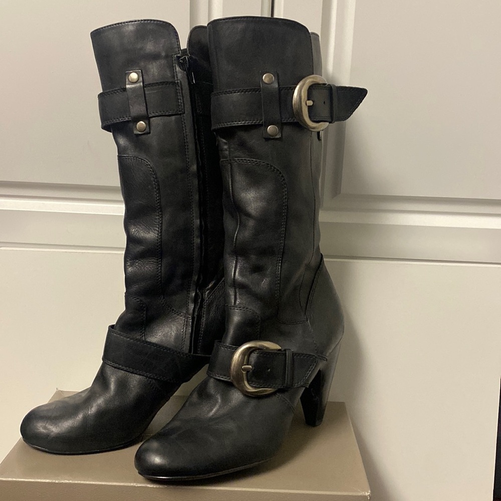 Raina black heeled boots with inside zipper for easy on and off.